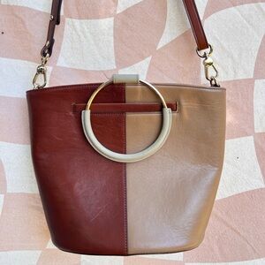 Brahmin Mod Bowie Whiskey Arisel Leather Metal Ring Holder Satchel Shoulder Bag